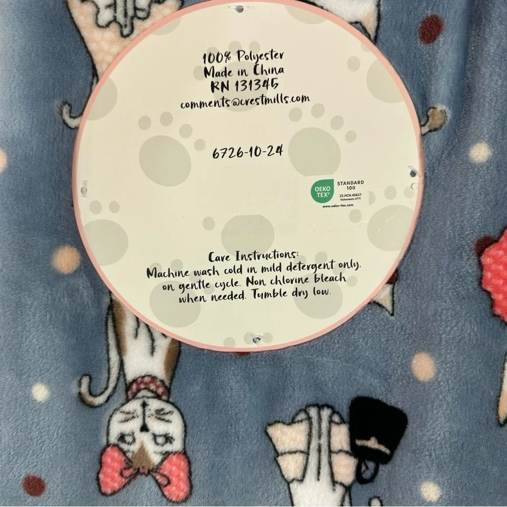 NWT boops & beans pversized Whimsical Blue soft fluffy throw paris cats coquette